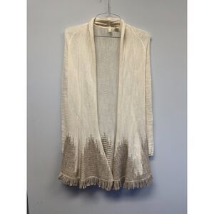 Anthropologie Moth Wool Fringe Hem Open Front Long Cardigan Sweater XS‎ Boho
